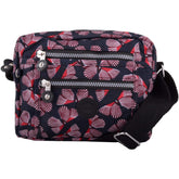 Womens Handy Practical Lightweight Patterned Cross Body/Shoulder Bag - Burgundy Butterfly